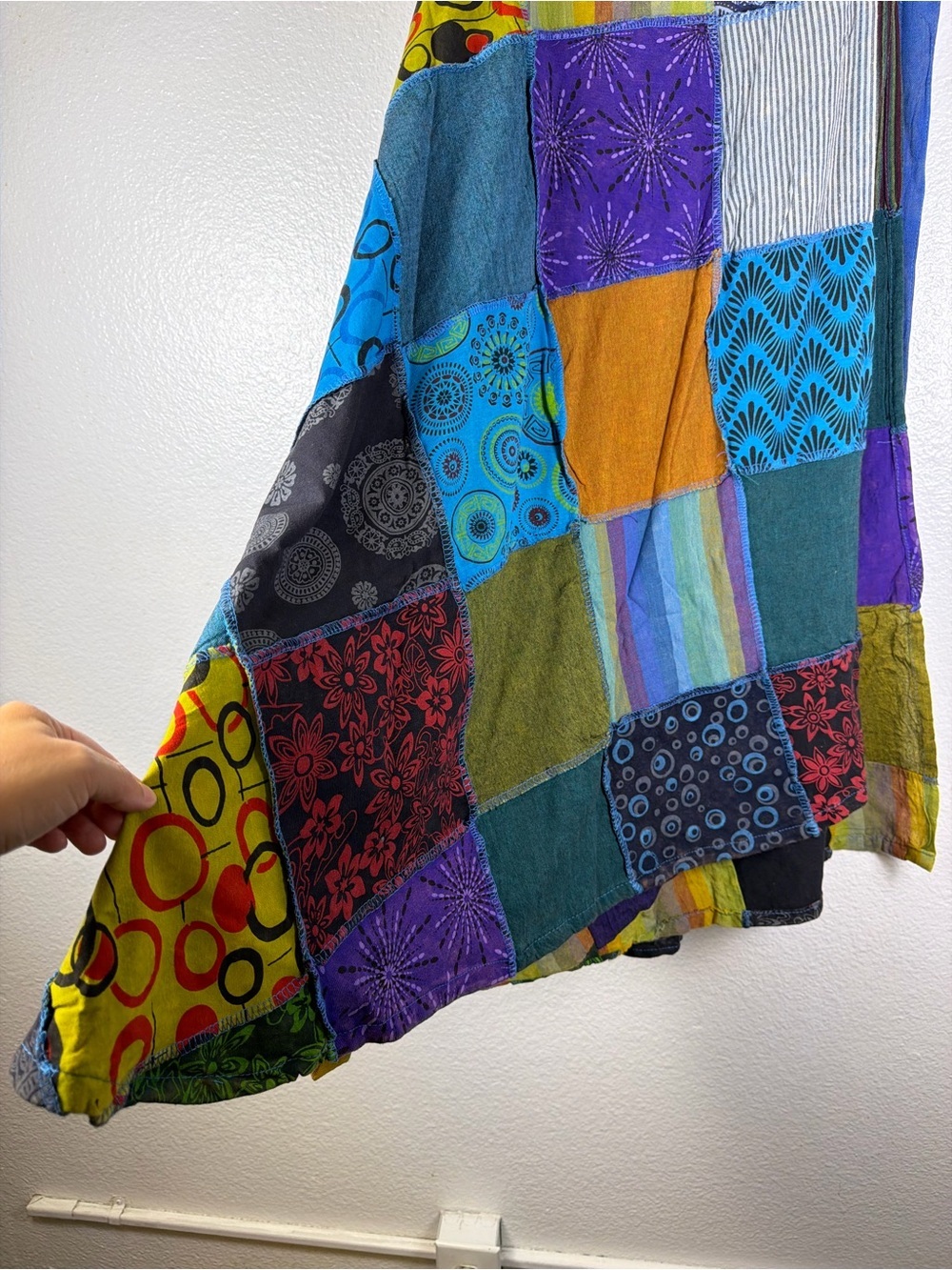 Agan Traders Blue Multicolor Patchwork Cotton Long Wrap Skirt Tie Size XXL - Picture 4 of 12